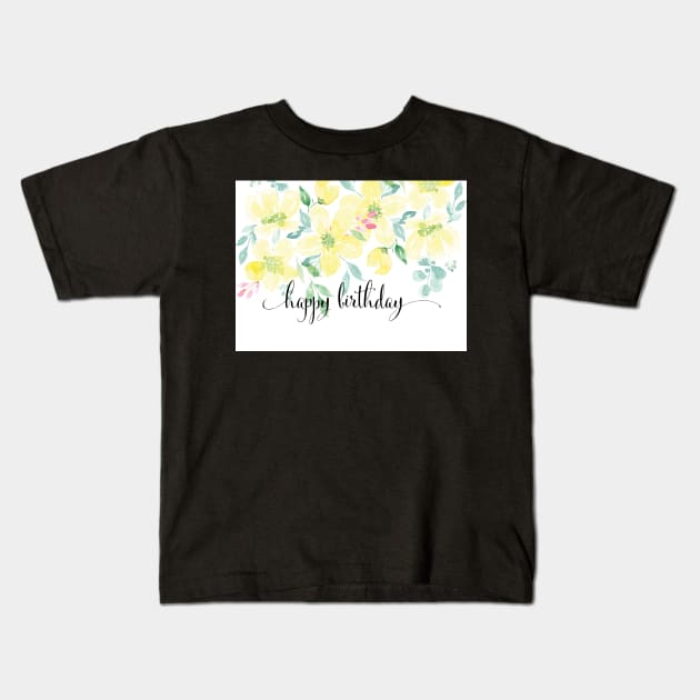 Watercolor Yellow Floral Birthday Card | Greeting cards Kids T-Shirt by Harpleydesign